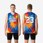 Size and specification chart for custom league basketball jerseys showing youth and adult size run measurements