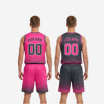 Reversible basketball uniform back view showing back number and player name placement on both pink and charcoal sides of the jersey