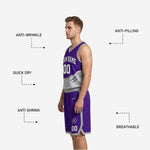 Purple reversible basketball uniform back view showing player name and number sublimated on the purple side