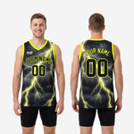 Size and specification chart for custom lime green and black basketball jersey showing youth and adult size run