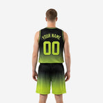 Back view of black and lime green sublimated basketball uniform showing back number and player name zone on the jersey