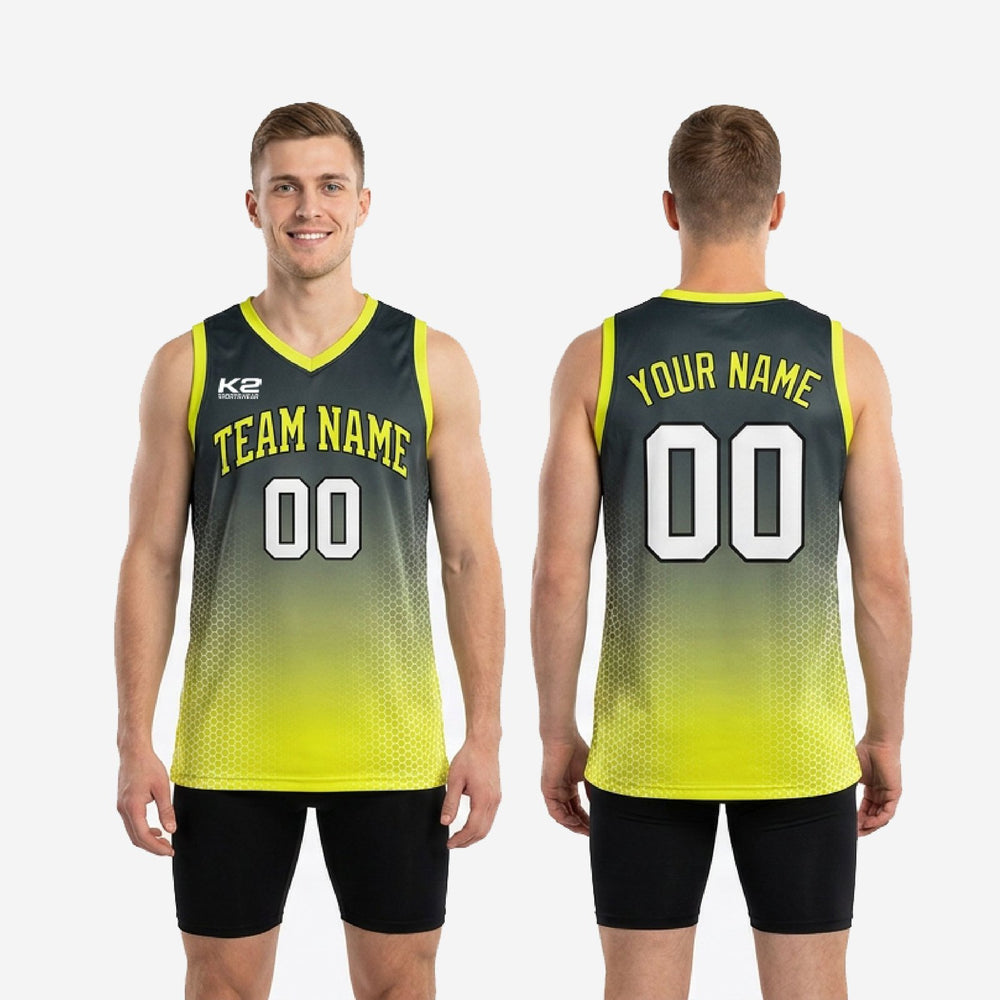 Custom Lime Green and Black Basketball Jersey - Hex Gradient Design