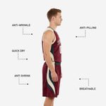 Back view of the maroon and gold sublimated basketball jersey showing player name and back number placement