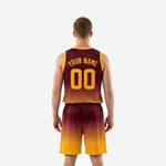 Back view of maroon and gold basketball uniform showing player name and number placement on jersey