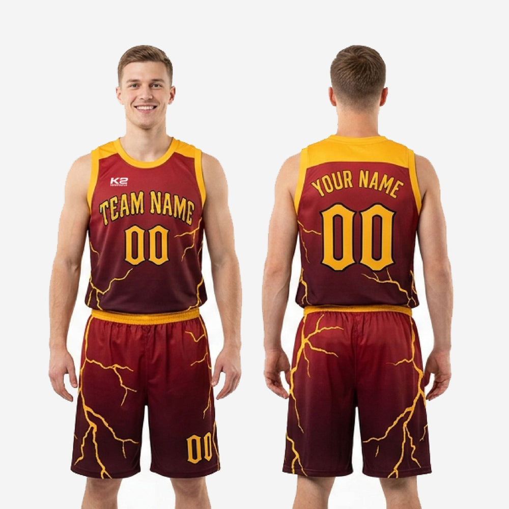 Custom Maroon and Gold Basketball Uniforms - Mixed Roster Sizes