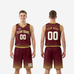 Size and specification sheet for custom maroon and gold basketball uniforms showing youth and adult sizing options