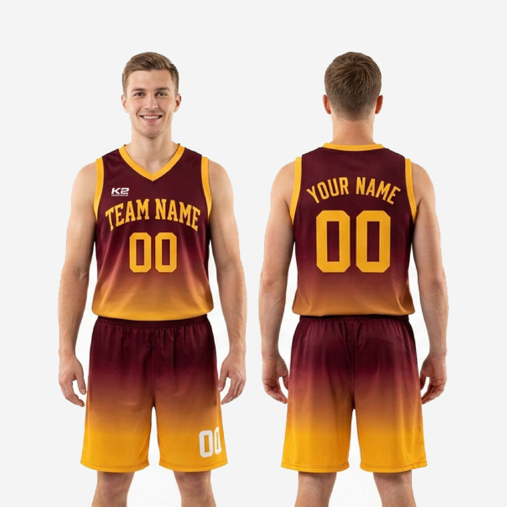 Custom Maroon and Gold Basketball Uniforms - 2-Piece Season Set