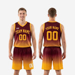 Size and specification sheet for custom maroon and gold basketball uniforms showing youth and adult size run