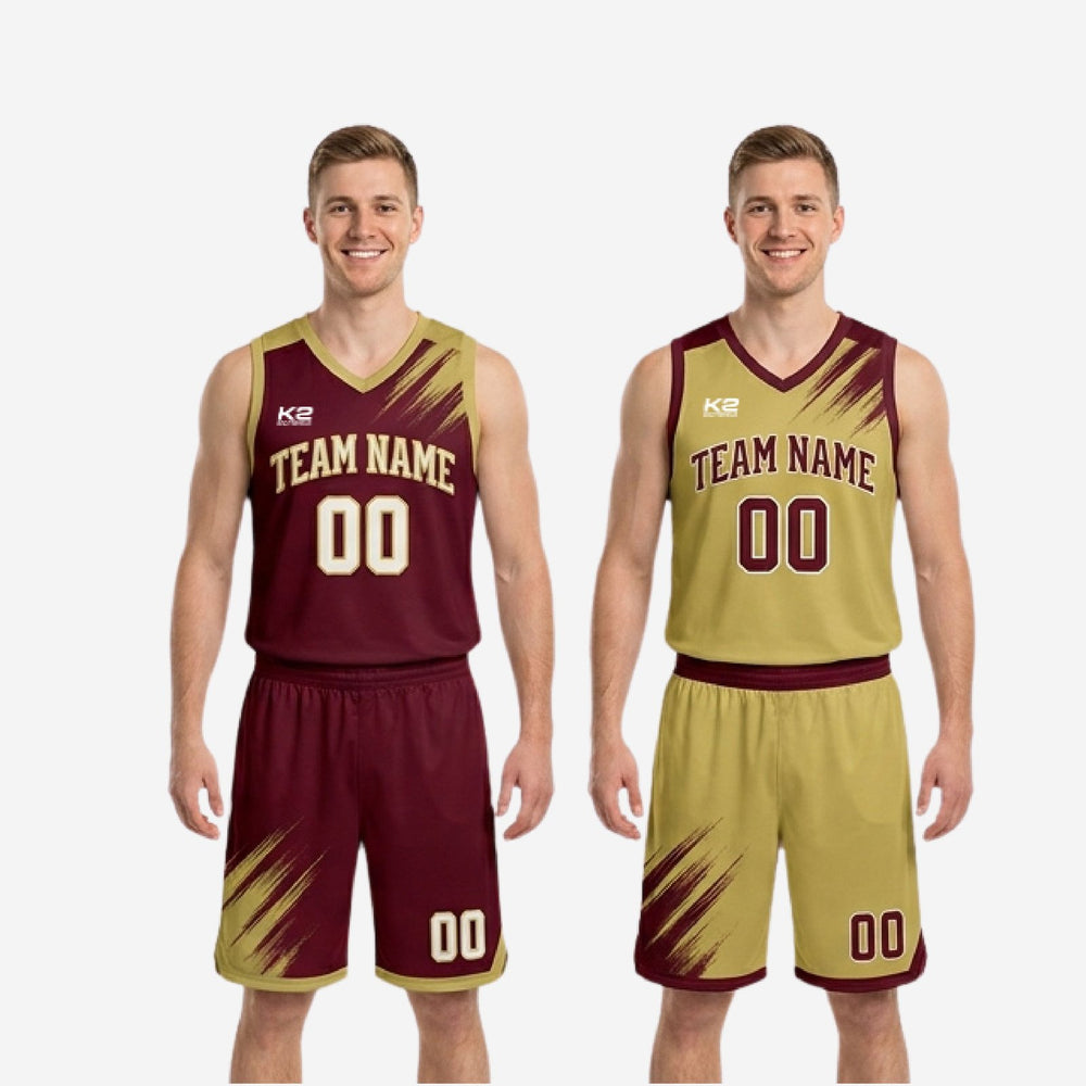 Maroon and Gold Reversible Basketball Uniforms - Custom with Player Numbers