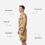 Back view of the gold reversible basketball uniform showing back number and player name placement on the gold jersey side