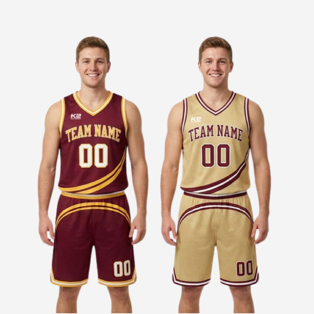 Custom Maroon and Gold Reversible Basketball Uniforms - Made to Order