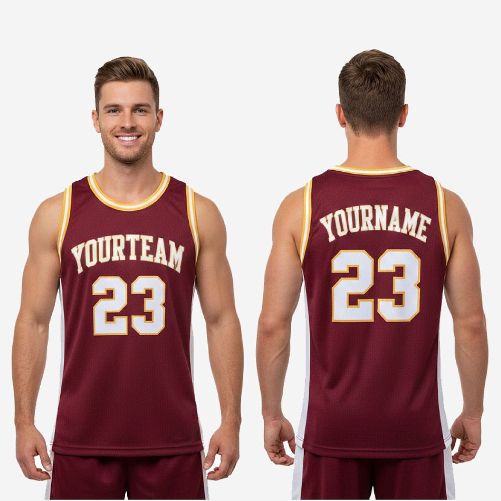 Custom Maroon and Yellow Basketball Jersey - Names and Numbers
