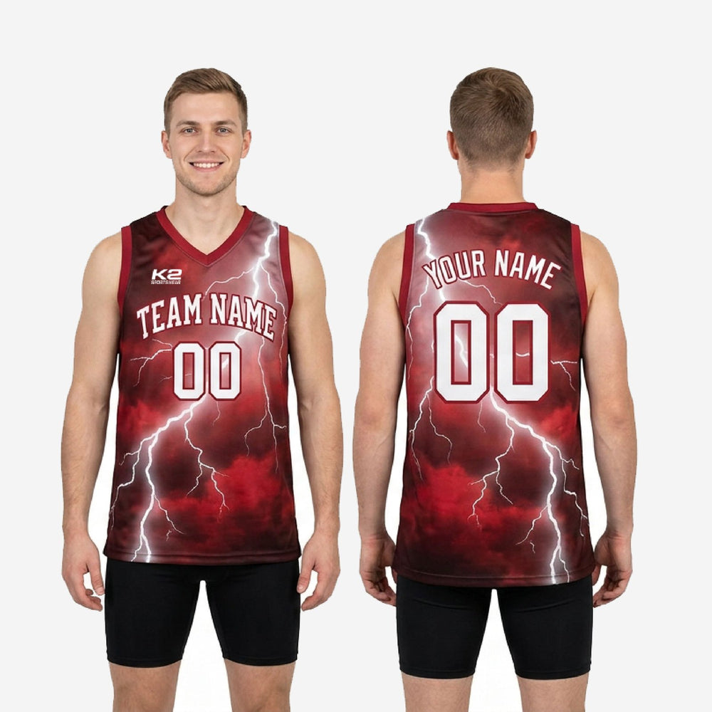 Bold Maroon Basketball Jerseys - Custom Lightning Game Jersey