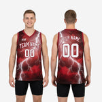 Size and specification chart for custom maroon basketball jerseys showing youth and adult size run measurements
