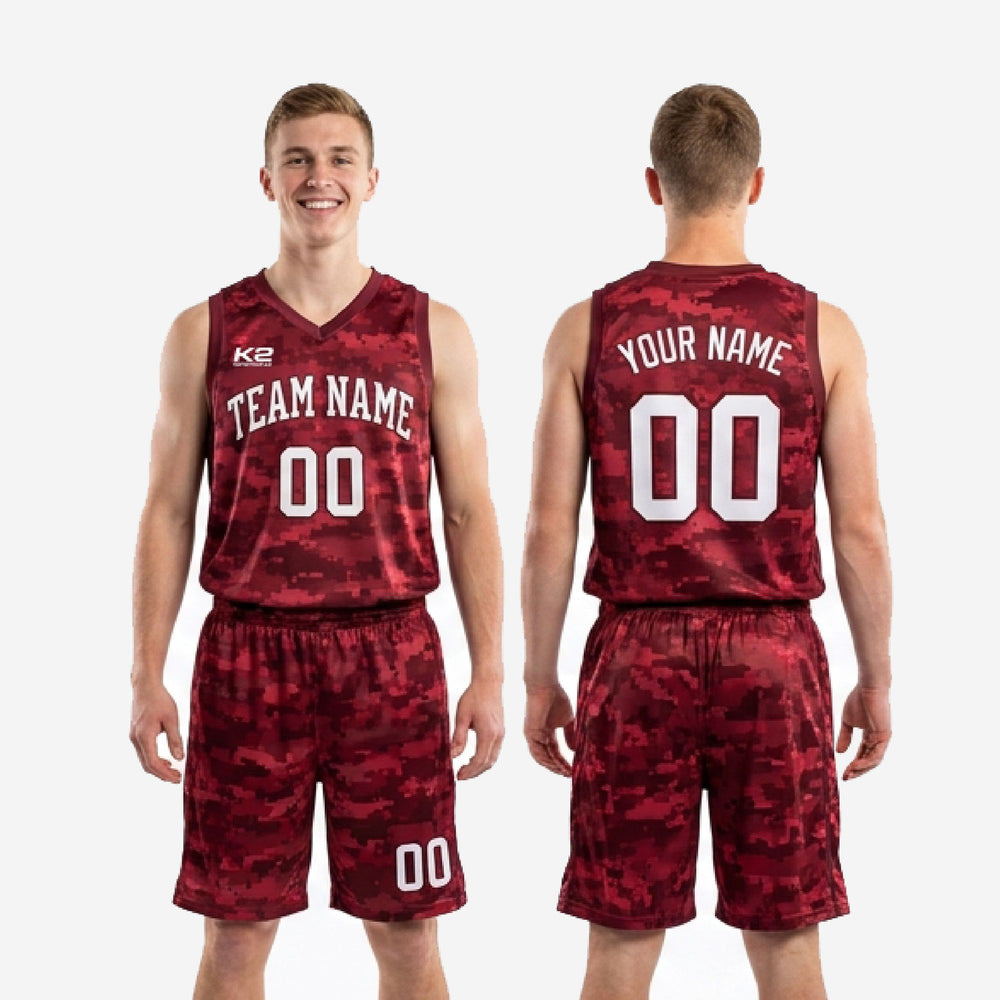 Custom Maroon Basketball Uniforms - Digital Camo Team Order Set