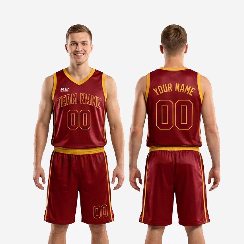 Custom Maroon and Gold Basketball Uniforms for Men - Full Set