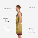Back view of the maroon and gold reversible basketball uniform showing back number placement on the sublimated jersey