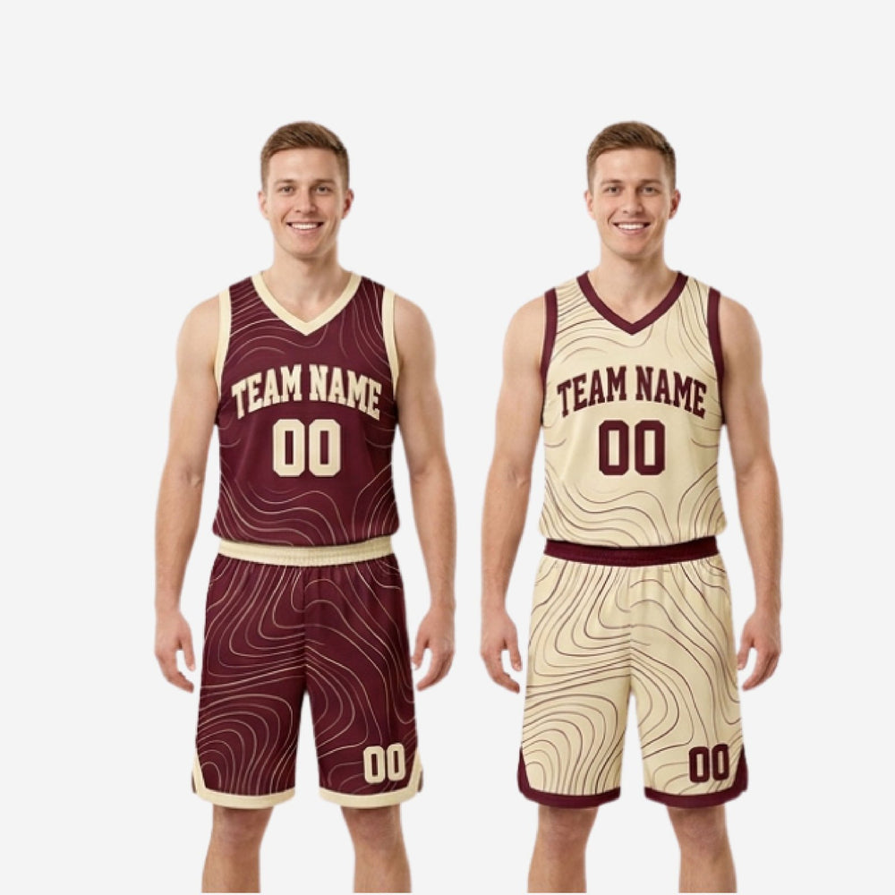 Custom Maroon and Gold Reversible Basketball Uniforms - Front and Back Numbers