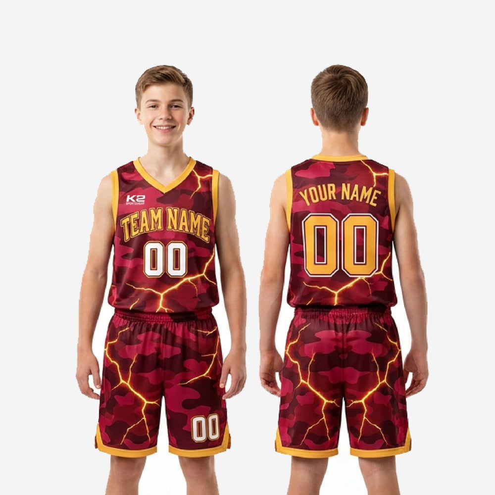 Court Ready Custom Maroon Youth Basketball Uniforms - Maroon and Gold