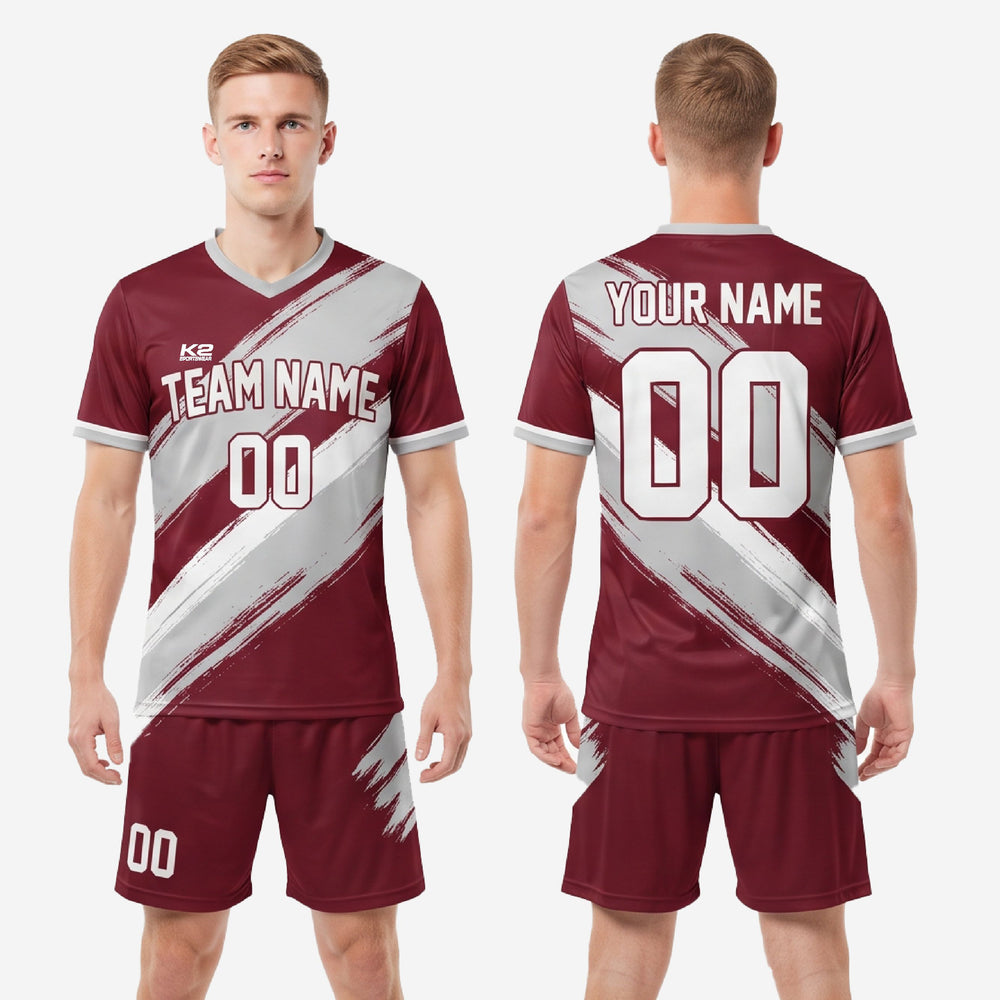 Maroon & Grey Soccer Kit | Brush Stroke Custom Team Uniform