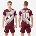 Sublimated maroon and grey soccer uniform kit for custom team orders from K2 Sportswear