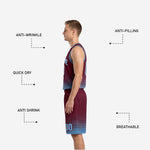 Back view of the maroon reversible basketball jersey showing back number placement and sublimated dot fade rising from the hem