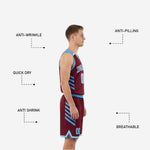 Back view of maroon side of custom sublimated reversible basketball jersey showing back number and name print zone