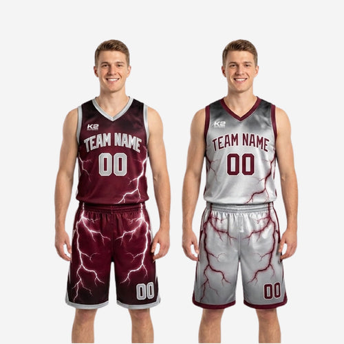Custom Maroon and White Reversible Basketball Uniforms with Team Name and Numbers
