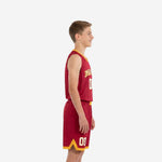 Youth basketball uniform size and specification sheet for maroon and gold custom sublimated team set