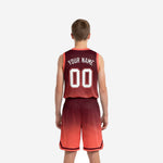 Second side view of custom maroon youth basketball jersey and shorts set showing armhole binding and shorts drawcord waistband