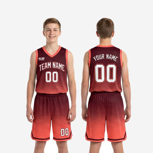 Custom Maroon Youth Basketball Uniforms - Red Game Day Set