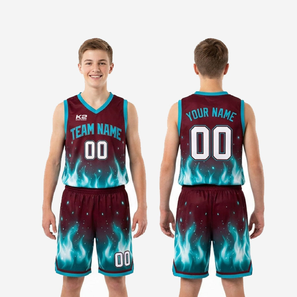 Custom Maroon Youth Basketball Uniforms - Mixed Roster Sizes