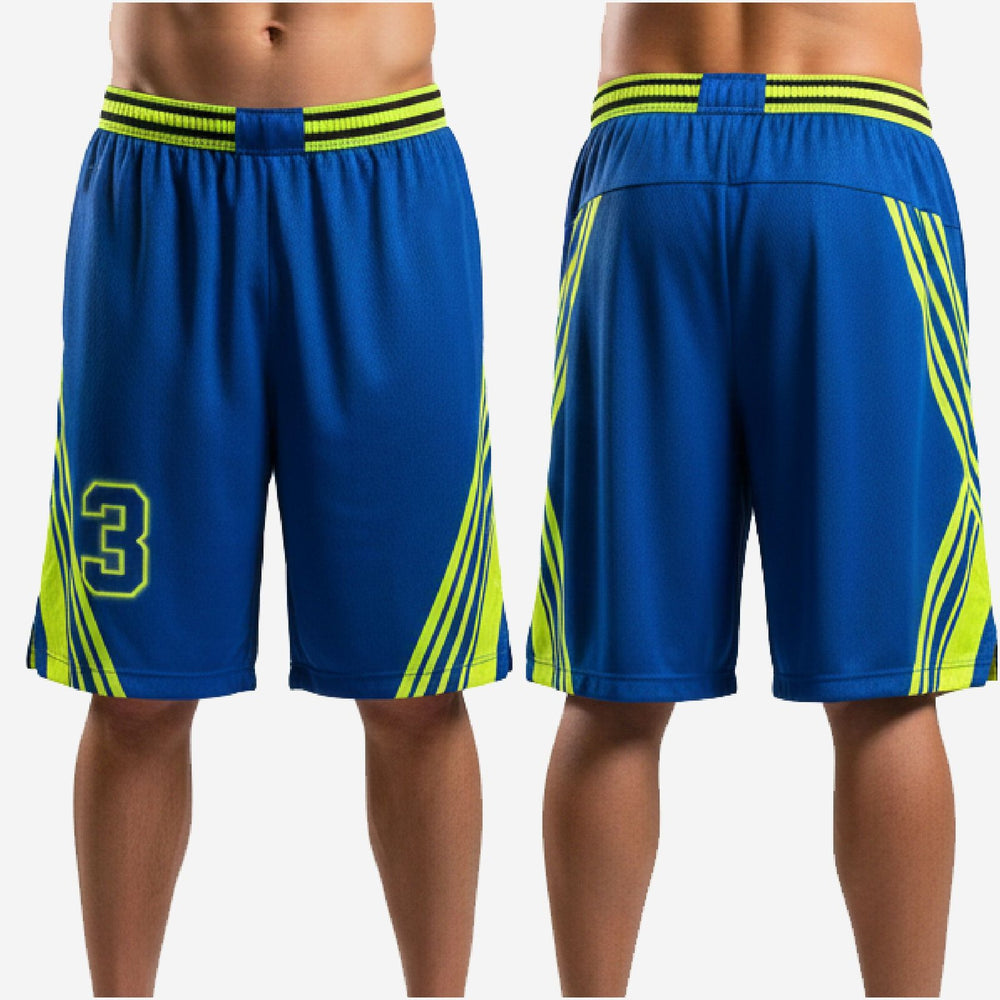Matching Team Basketball Shorts - Custom Blue and Lime with Numbers