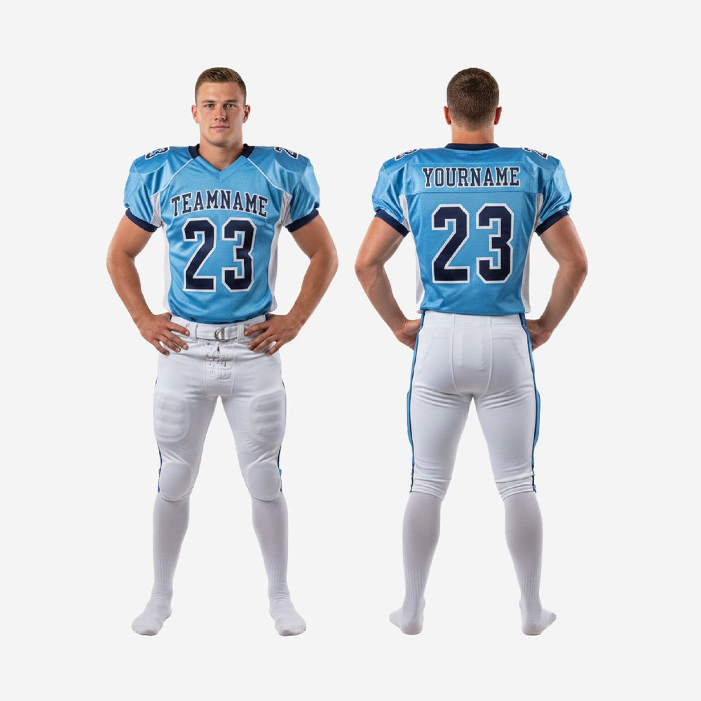Matching Team Football Uniforms in Blue and White - Custom Stripe