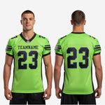 Size chart for the custom American football jersey showing youth and adult sizing dimensions for team ordering
