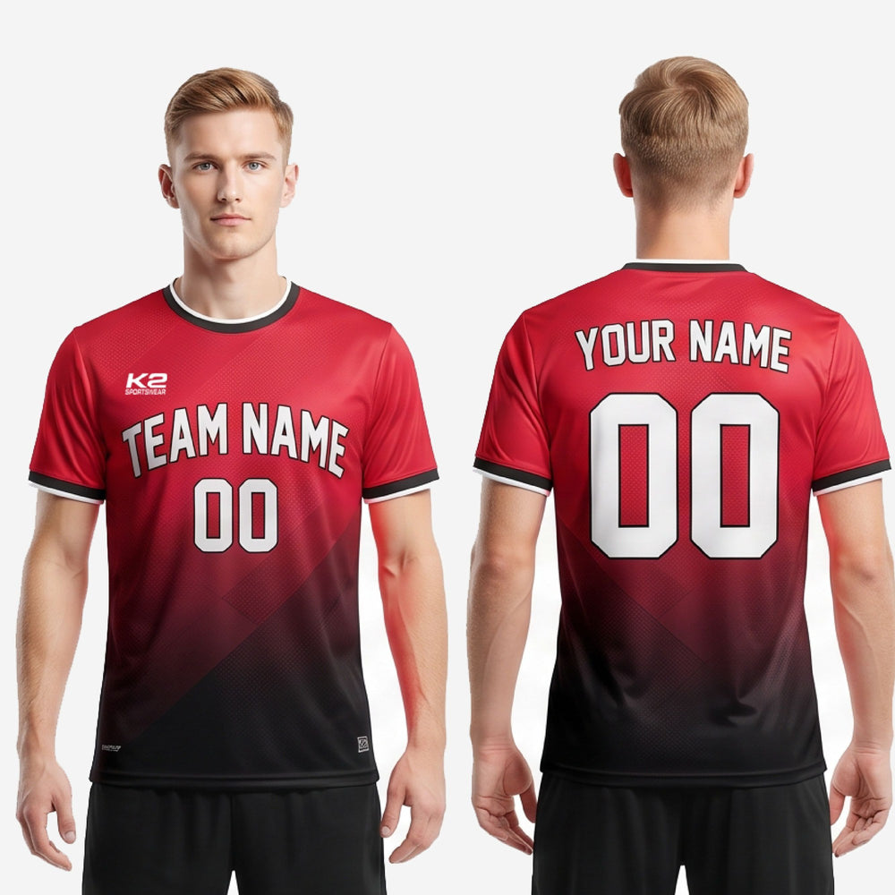 Red and Black Soccer Jersey - Custom Gradient, Full Dye