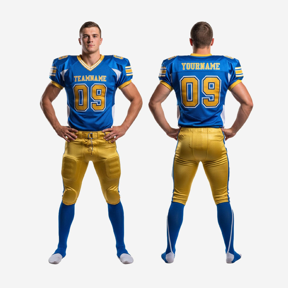 Custom Mens American Football Uniform in Blue and Gold