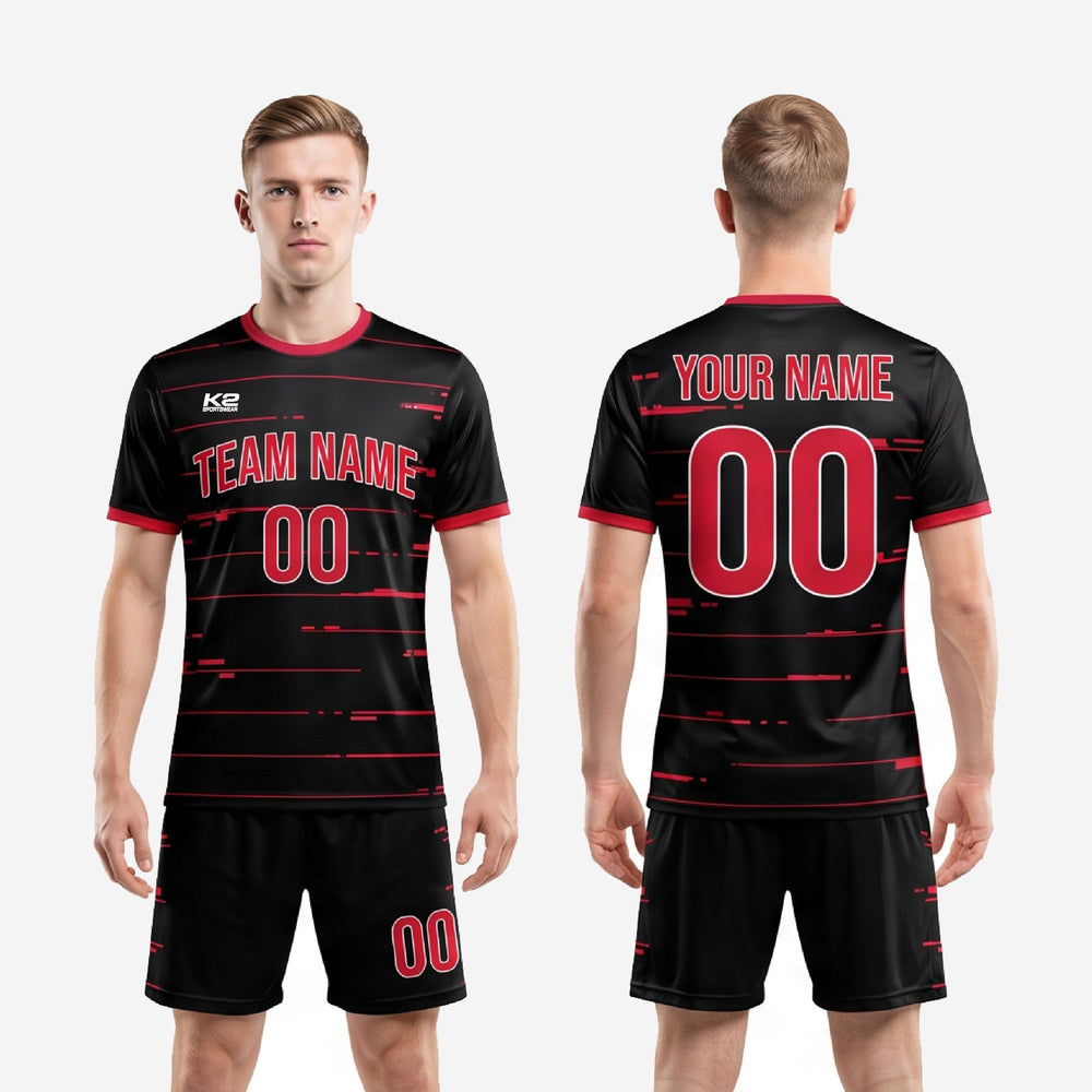 Mens Black and Red Soccer Uniforms - Custom Stripe Kit