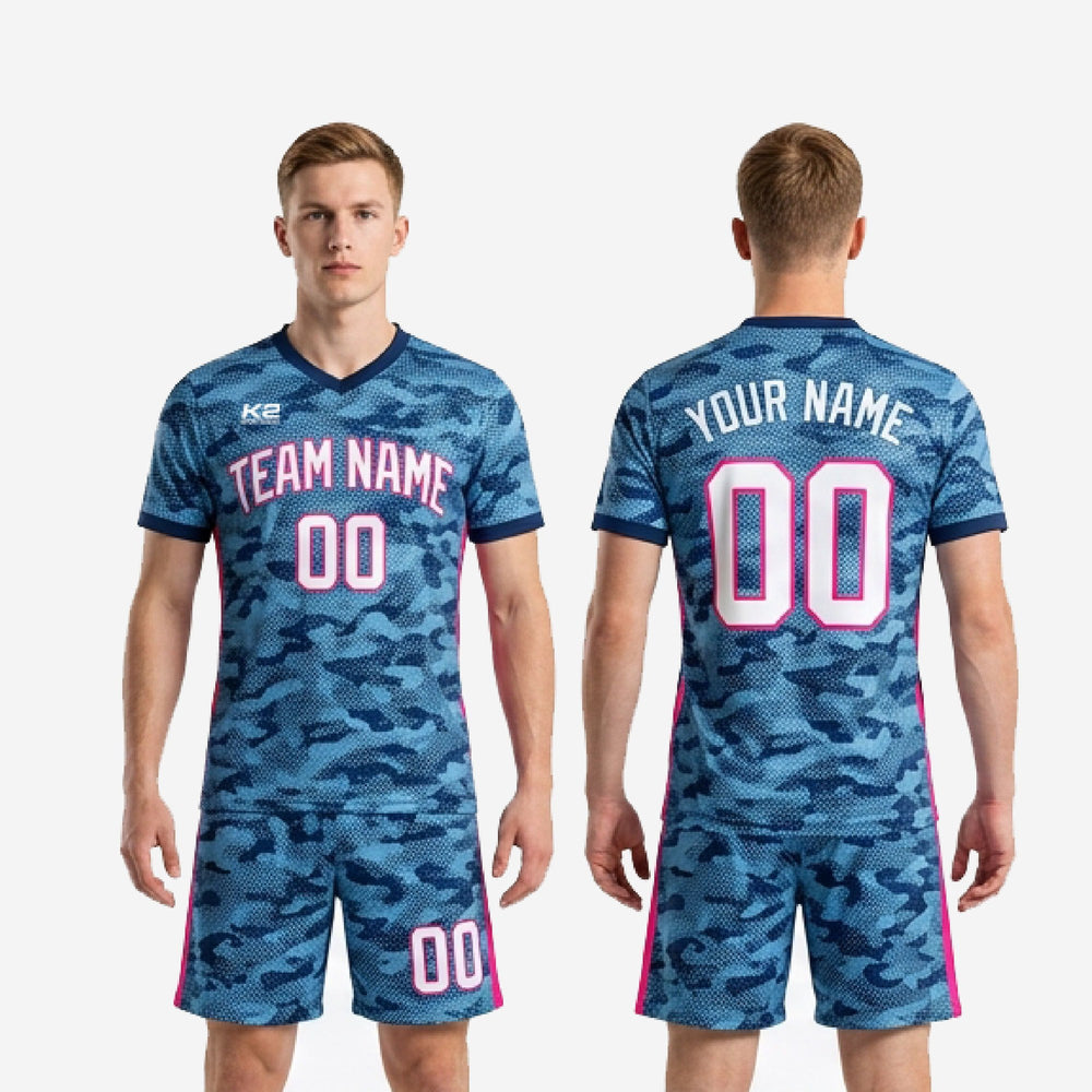 Mens Camo Custom Soccer Uniform Kits - Steel Blue