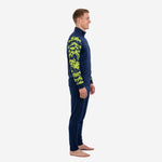Custom camo soccer tracksuit side view showing digital camo sleeve pattern and tapered navy pants