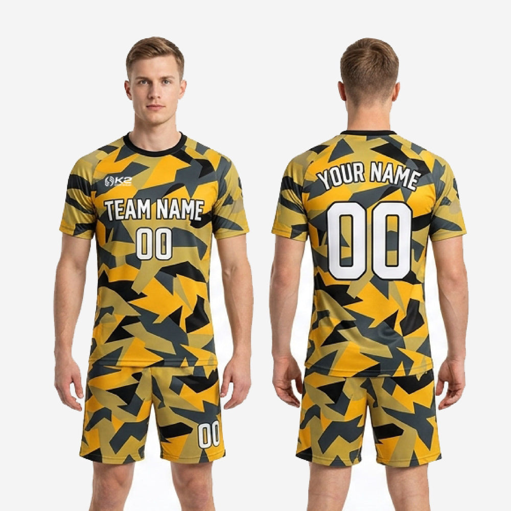 Mens Camo Custom Yellow Soccer Uniform - Athletic Gold