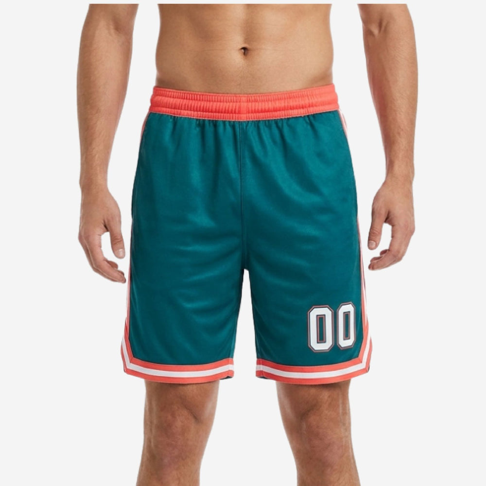 Custom Mens Basketball Shorts - Teal and Red, Youth and Adult Sizes