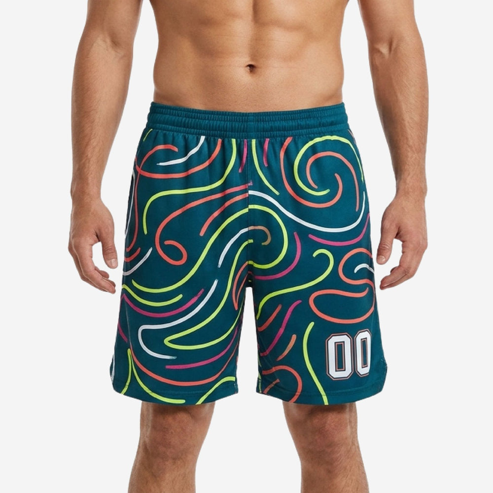 Custom Teal Mens Basketball Shorts - Neon Swirl Sublimation