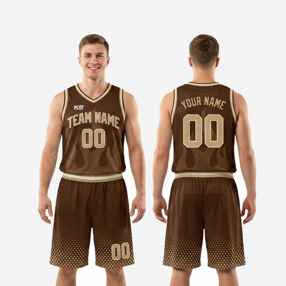 Custom Men's Basketball Uniforms - Brown and Gold Sets for Whole Teams