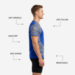Mens custom royal blue practice jersey with Athletic Gold sleeve cuff trim detail