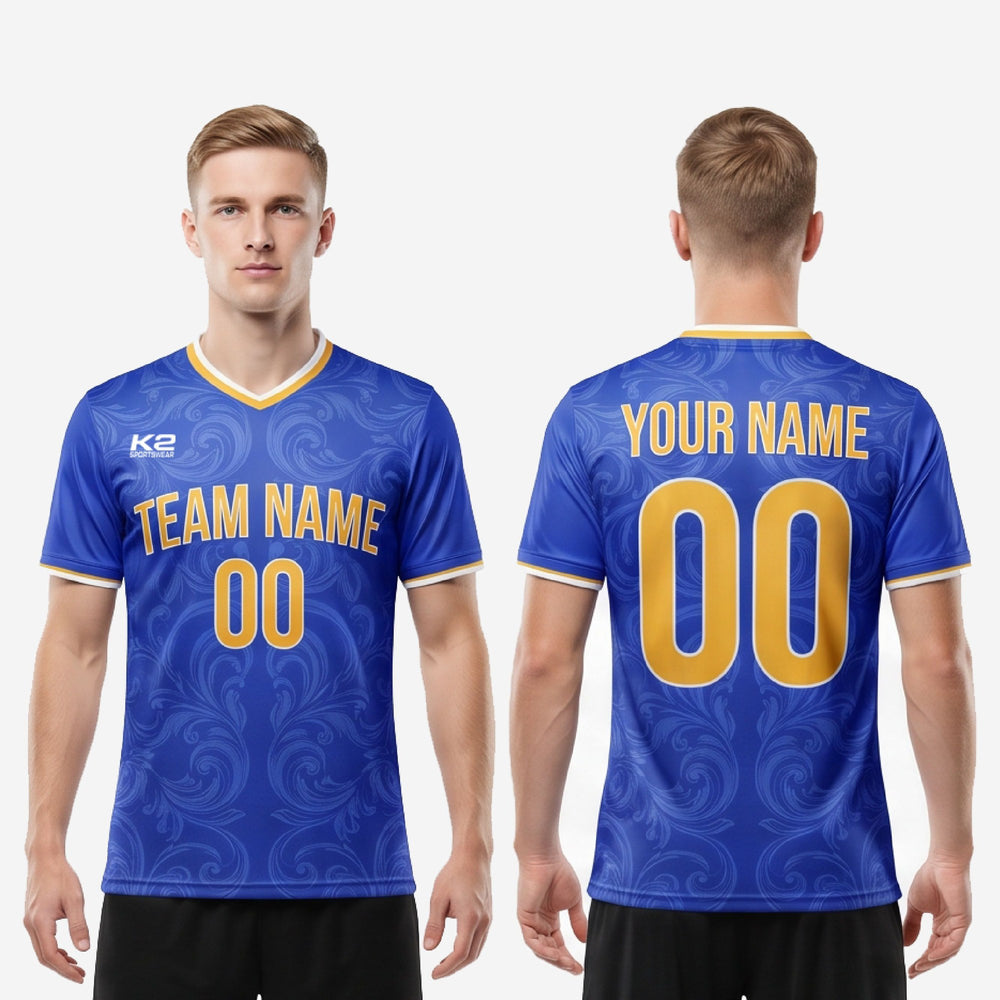 V-Neck Custom Men Soccer Jerseys - Royal Blue Gold