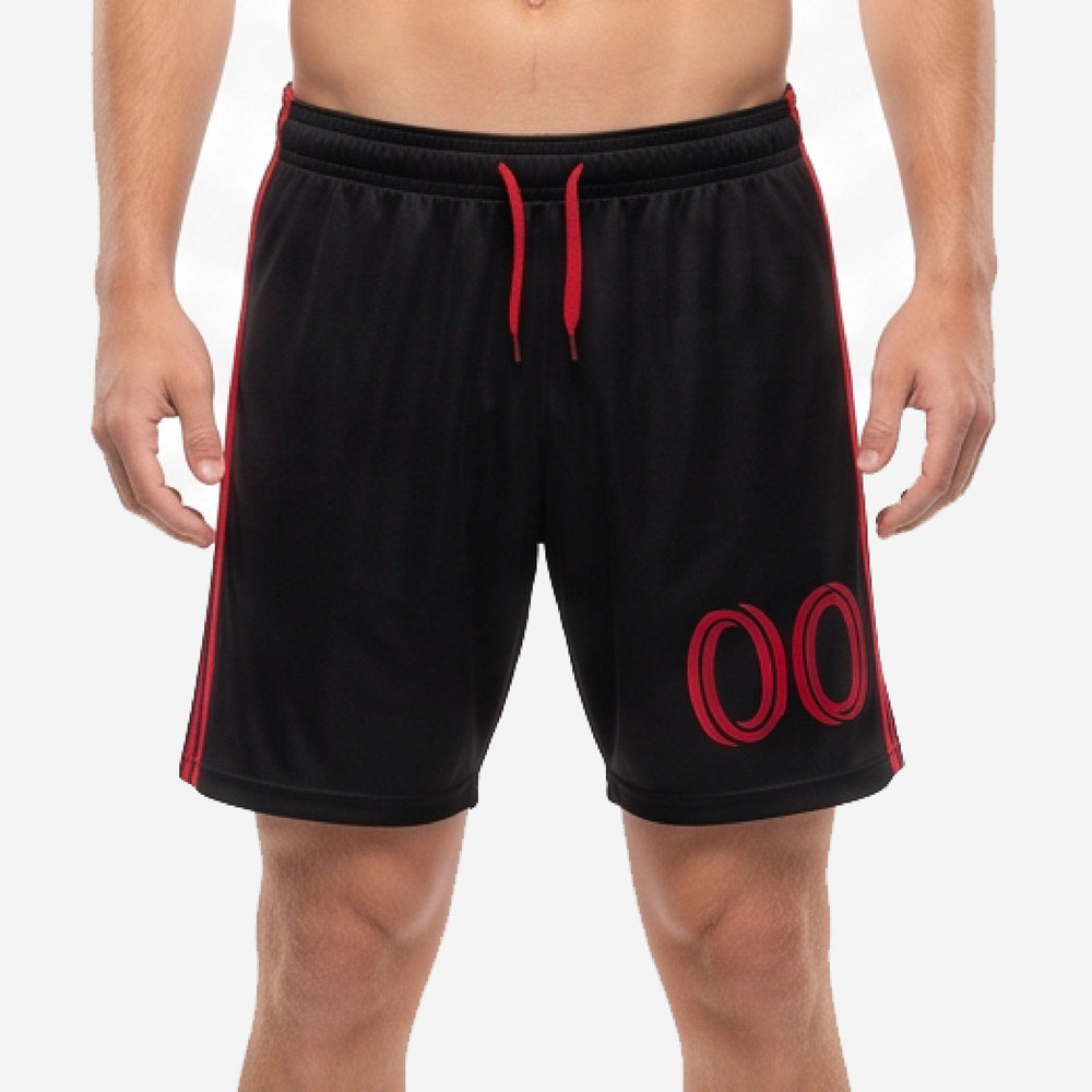 Contrast Stripe Mens Custom Soccer Shorts in Black and Red