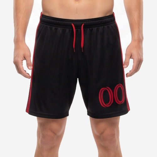 Contrast Stripe Mens Custom Soccer Shorts in Black and Red