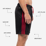 Mens custom soccer shorts straight hem and double-stitched seam detail at leg opening