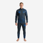 Mens custom tracksuit set Graphite Royal Blue full-zip stand collar jacket with topographic sublimation pattern detail